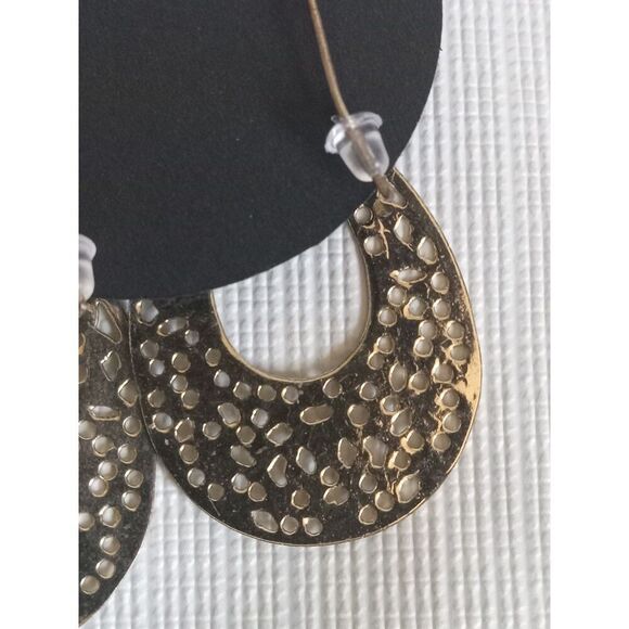 Gold Toned Lightweight Thin Metal Dotted Cutouts Dangle Style Teardrop Earrings - Picture 6 of 8